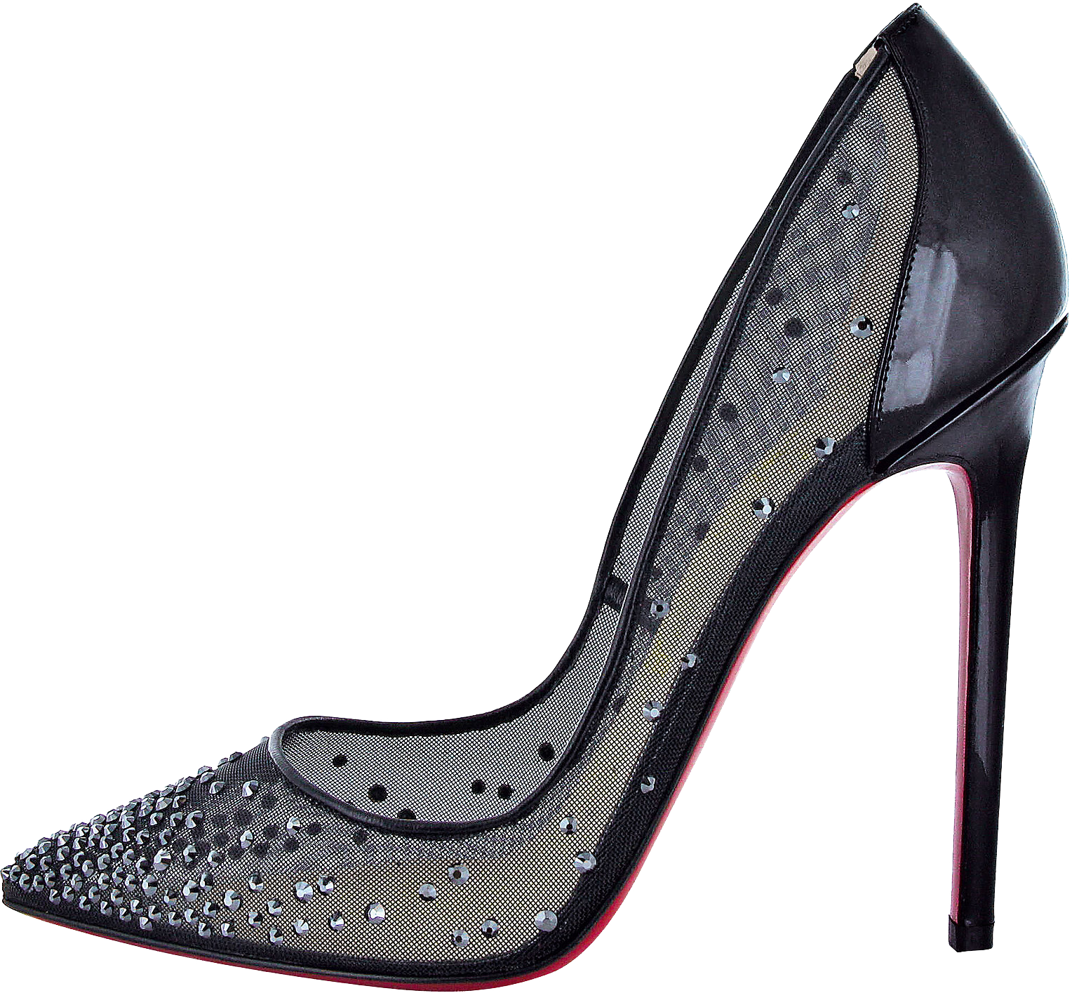 Black Mesh Stiletto Pump With Sheer Polka Dot Overlay