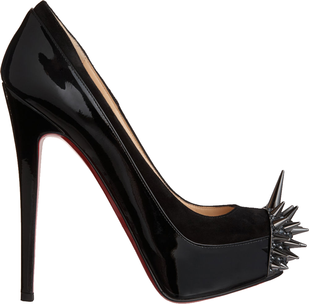 Black Open Toe Stiletto Sandal With Metal Spikes And Red Sole