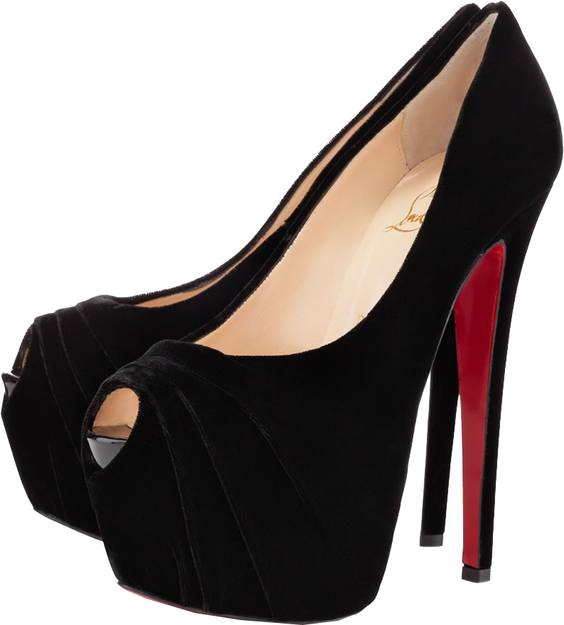 Black Peep Toe Platform Pumps With Ankle Strap And Red Soles
