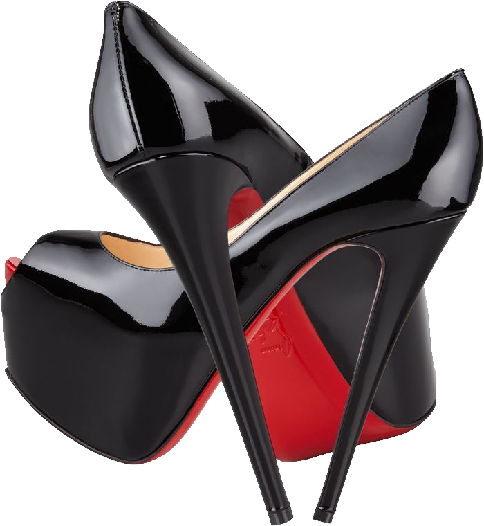Black Platform Peep Toe Pumps Crossed With Red Soles View