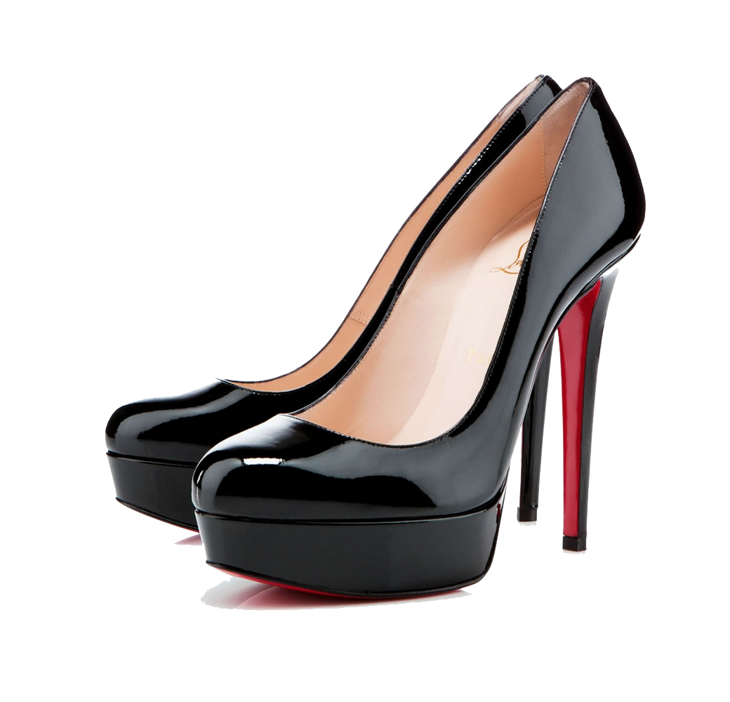 Black Platform Stiletto Pumps With Glossy Patent Finish PNG Image