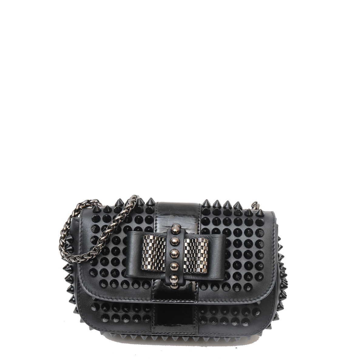 Black Studded Designer Clutch Bag With Silver Hardware Product Image