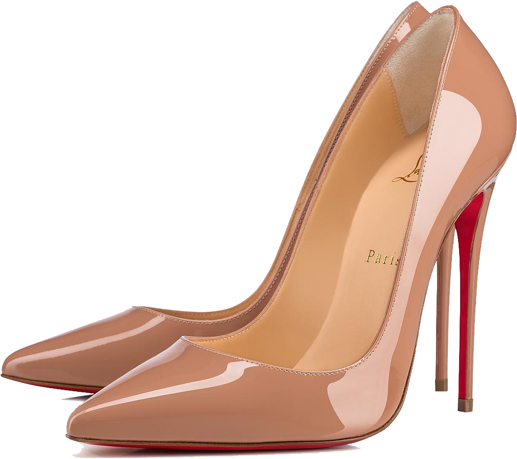 Blush Pink Patent Leather Stiletto Pumps With Red Soles