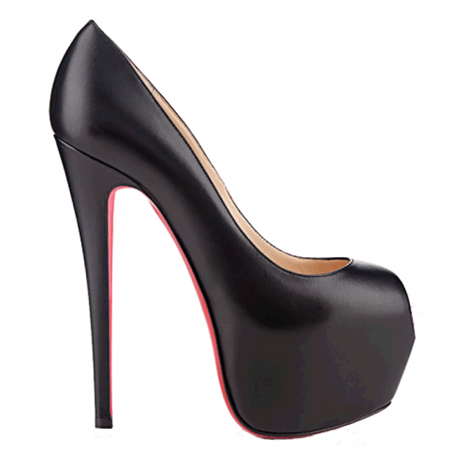 Classic Black Leather Stiletto Pump With Red Sole Side View