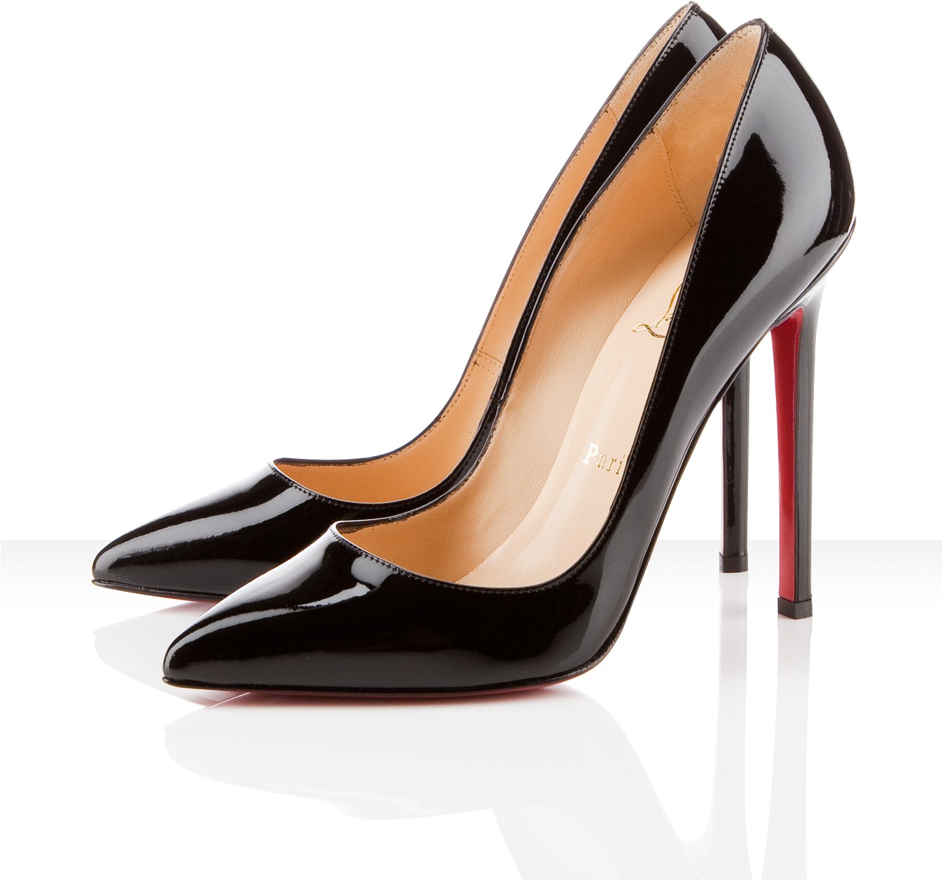 Glossy Black Leather Stiletto Pumps With Red Heel Product Image