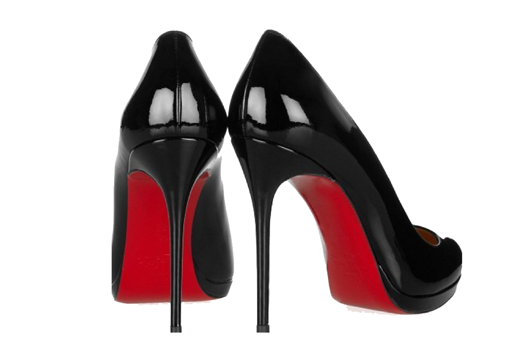 Pair Of Black Peep Toe Platform Heels With Red Soles