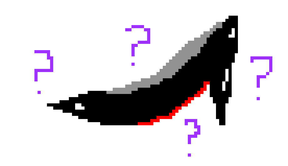 Pixelated Black High Heel Shoe Icon With Purple Question Marks