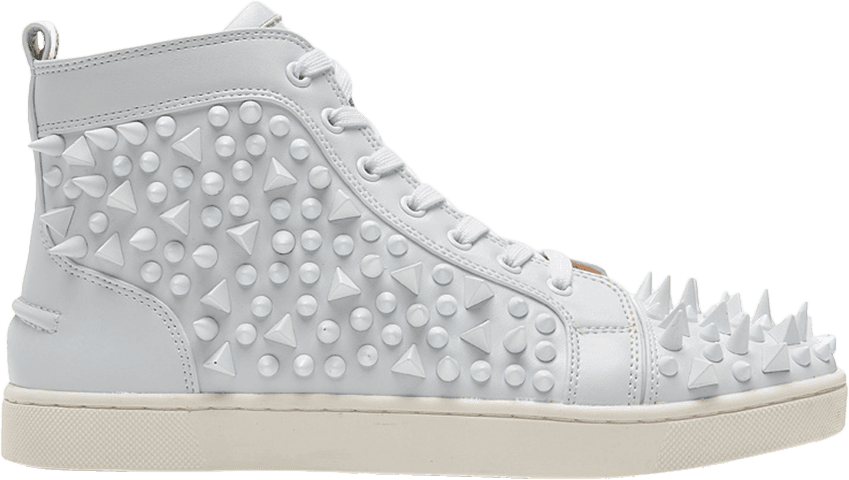 White Studded High Top Sneakers With Silver Spikes Product Photo