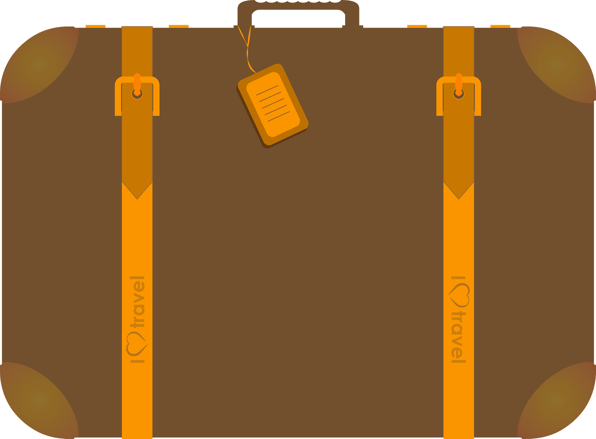 Brown Vintage Suitcase Icon With Orange Straps And Luggage Tag