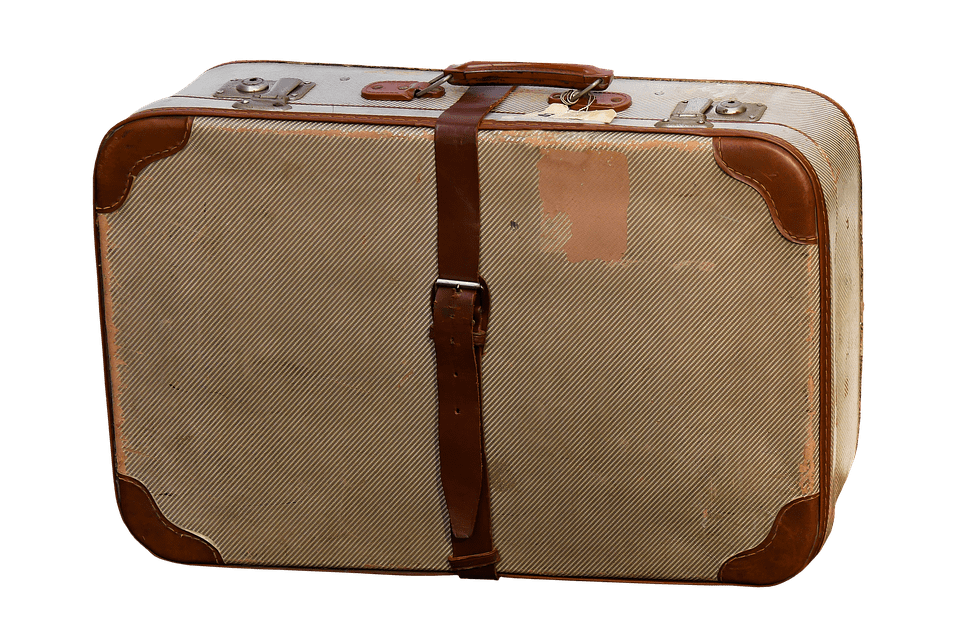 Classic Tan Vintage Suitcase With Brown Leather Corner Trim