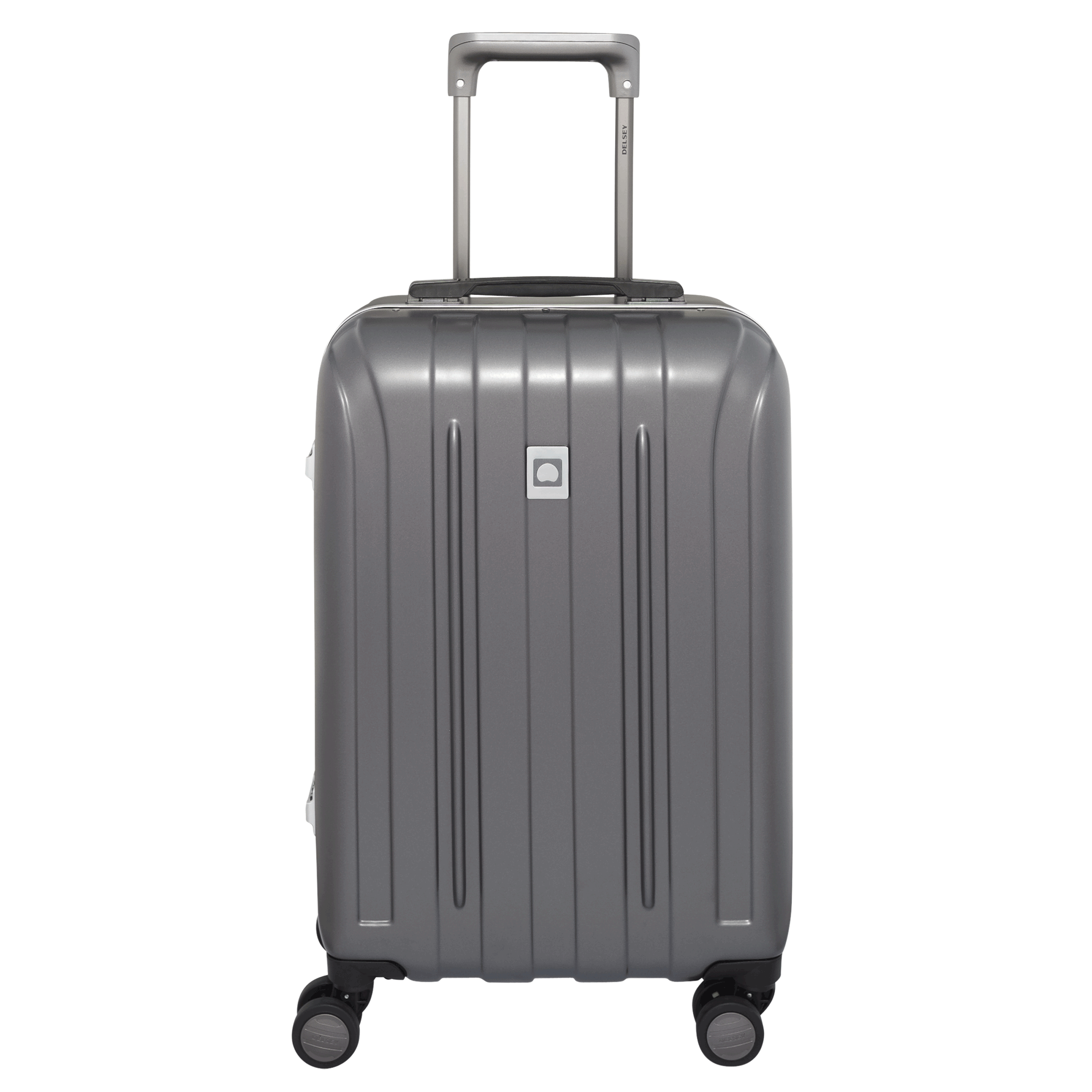 Gray Textured Spinner Suitcase With Telescoping Handle Product Photo