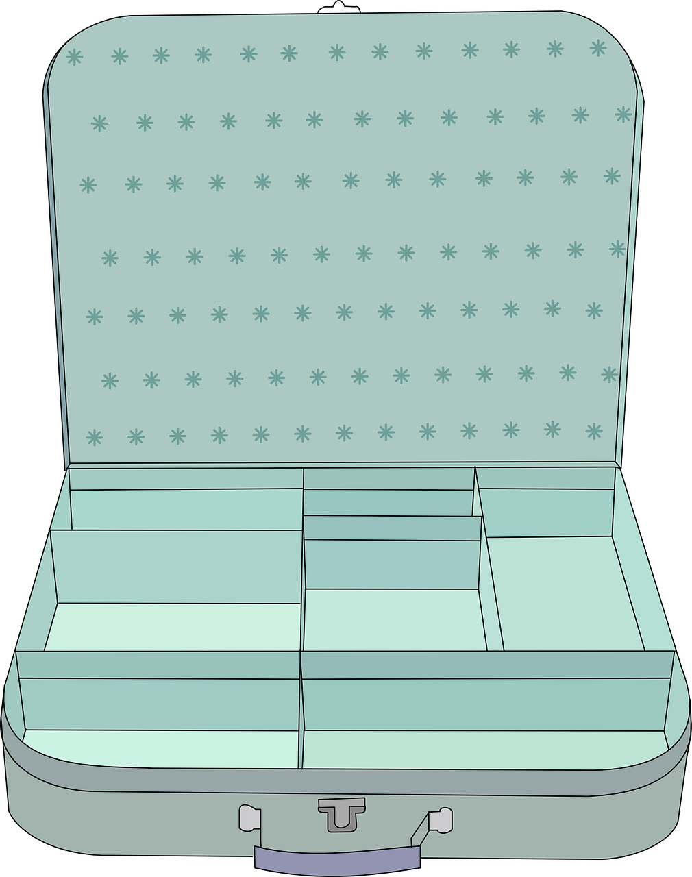 Open Turquoise Suitcase Interior Organizer Flat Vector Illustration