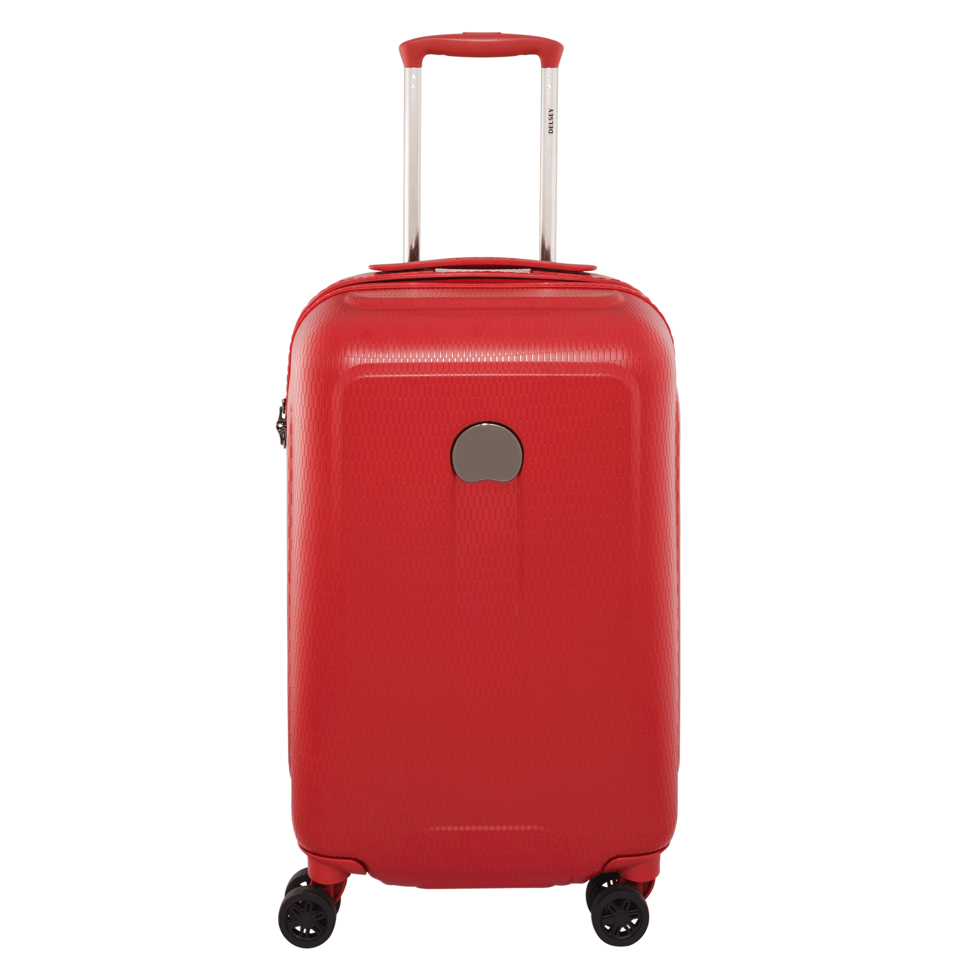 Red Spinner Suitcase Rear View With Retractable Handle