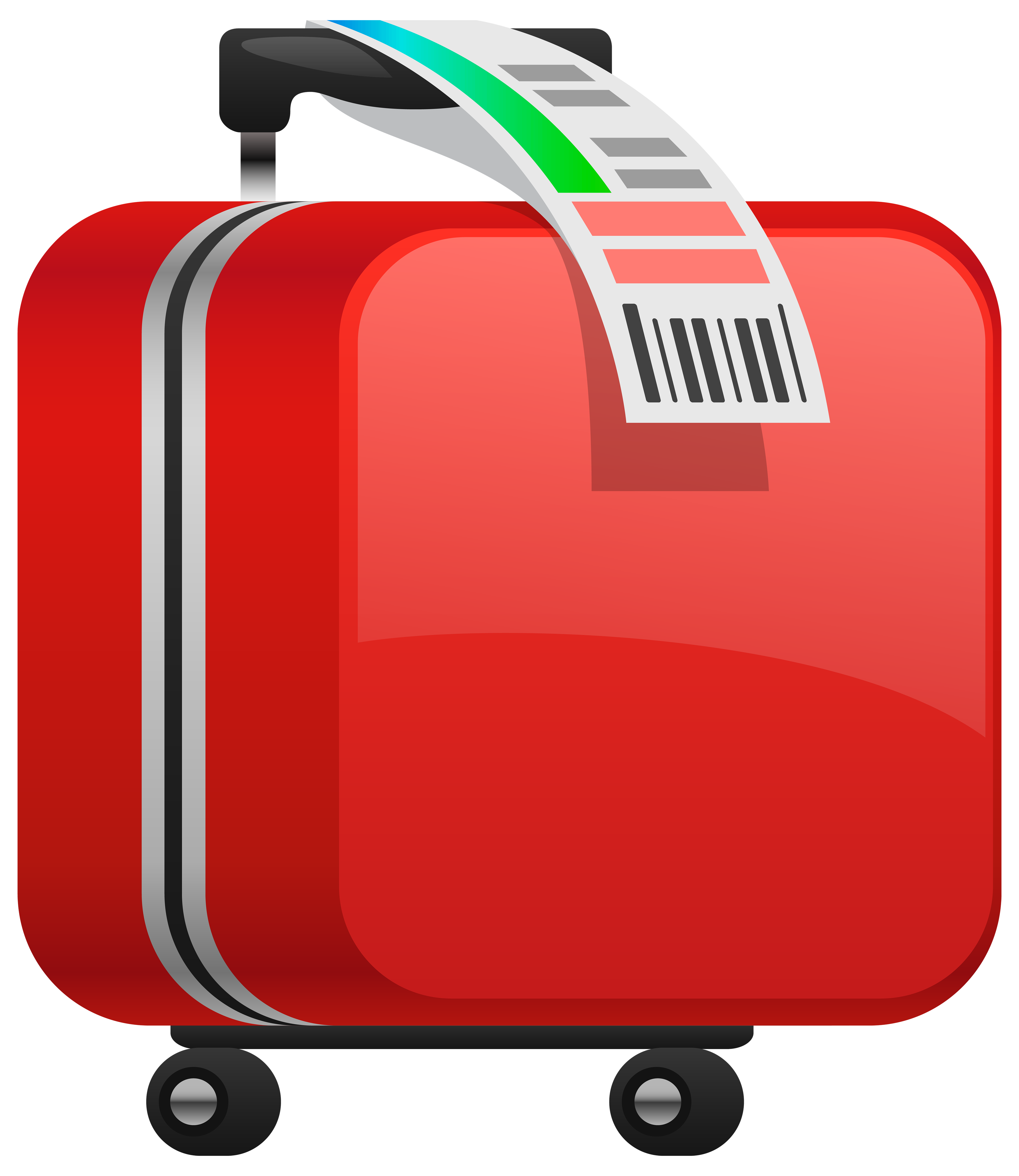 Red Suitcase Travel Tag Icon With Luggage Barcode Label