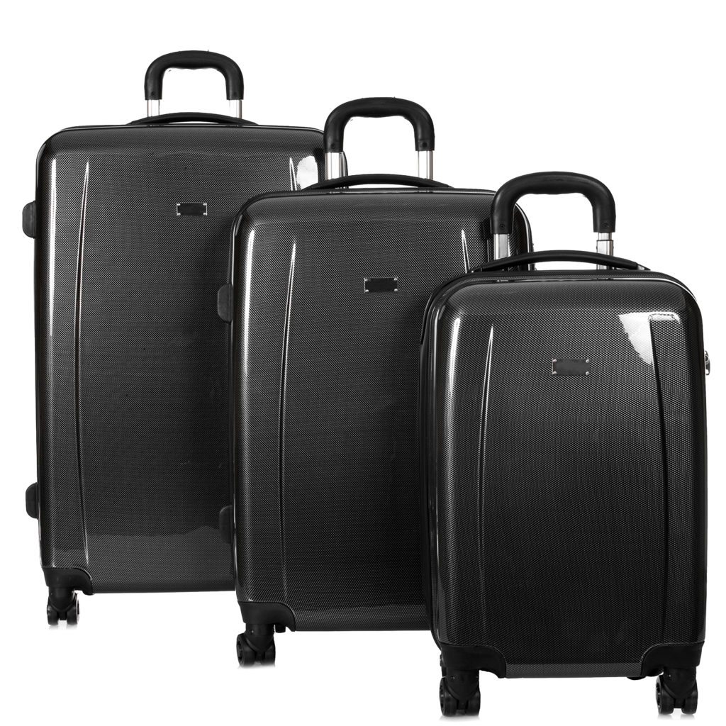 Three Black Hard Shell Suitcases In Multiple Travel Sizes