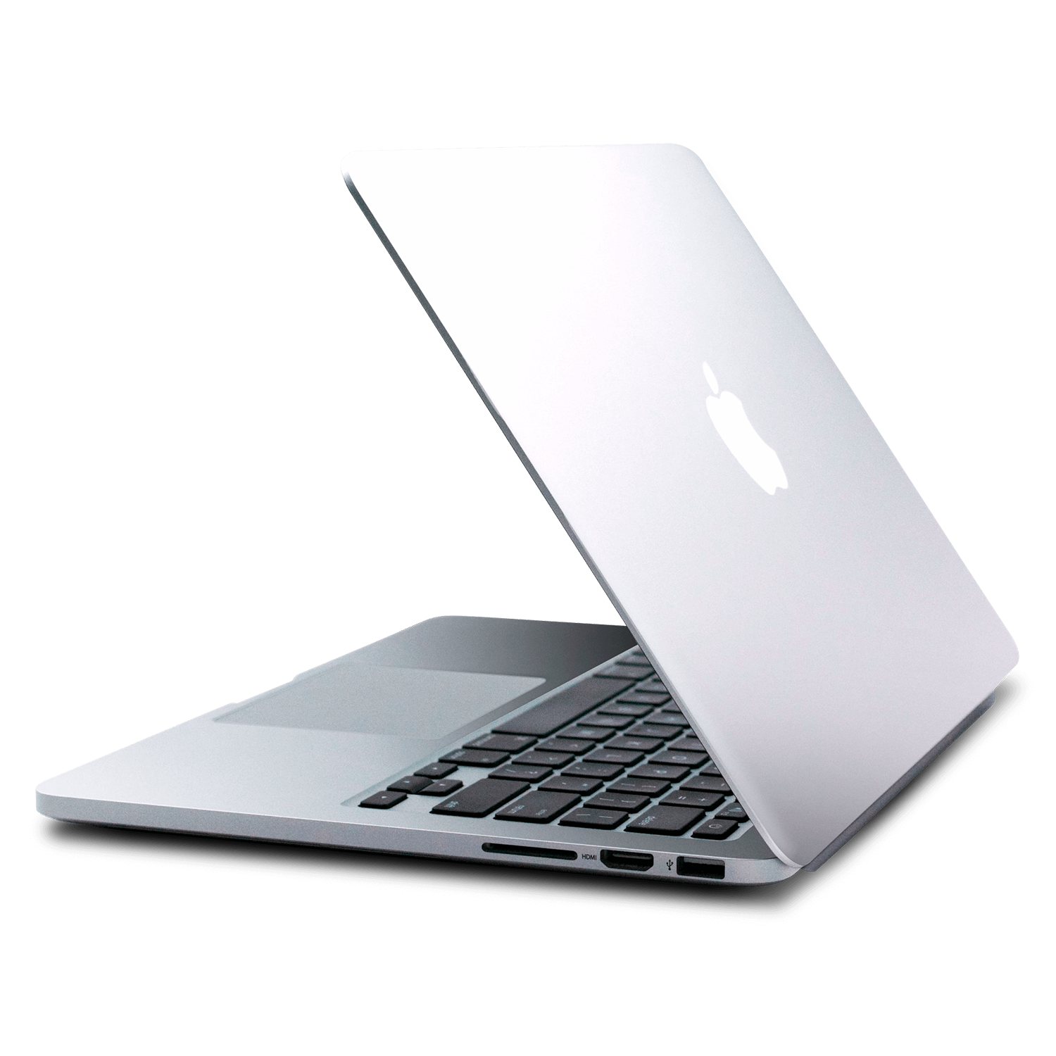 Angled Rear View Silver MacBook With Apple Logo On Lid
