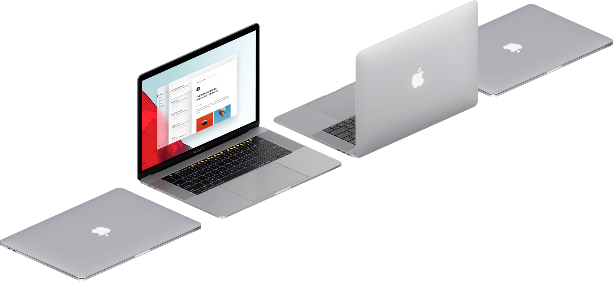 Apple Laptop And MacBook Product Family With Multiple Device Screens
