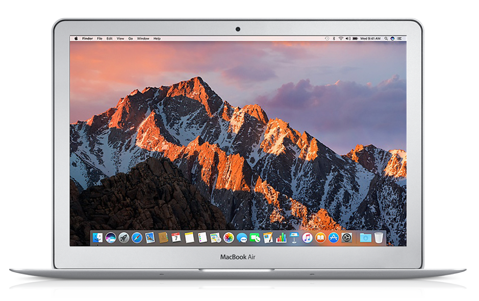 Classic Silver MacBook With Mountain Desktop Background Product Image