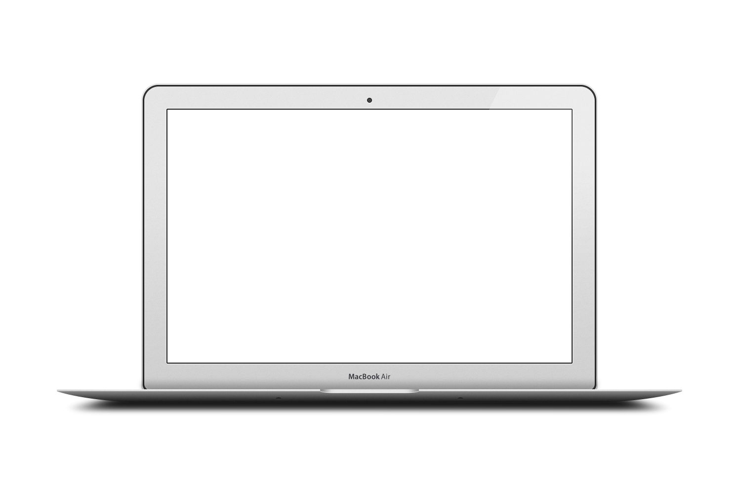 Front View Silver MacBook With White Blank Screen And Slim Keyboard