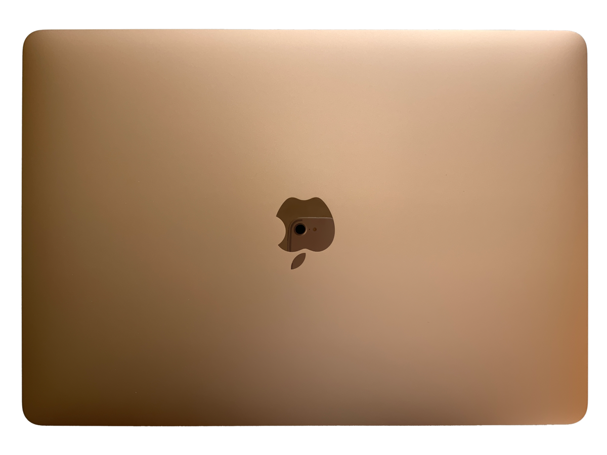 Gold MacBook Rear View With Apple Logo On Metallic Lid