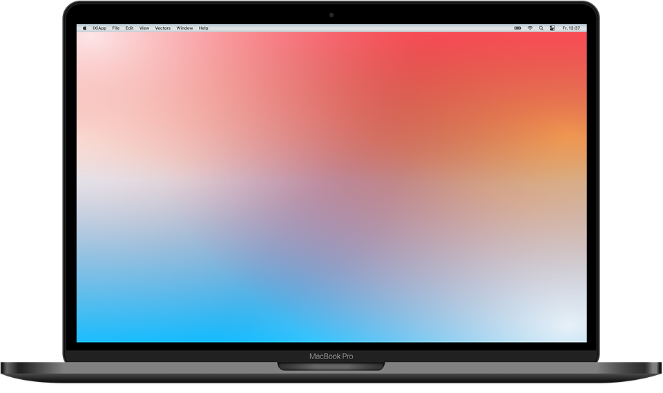 MacBook Pro With Pink Orange And Blue Abstract Desktop Wallpaper