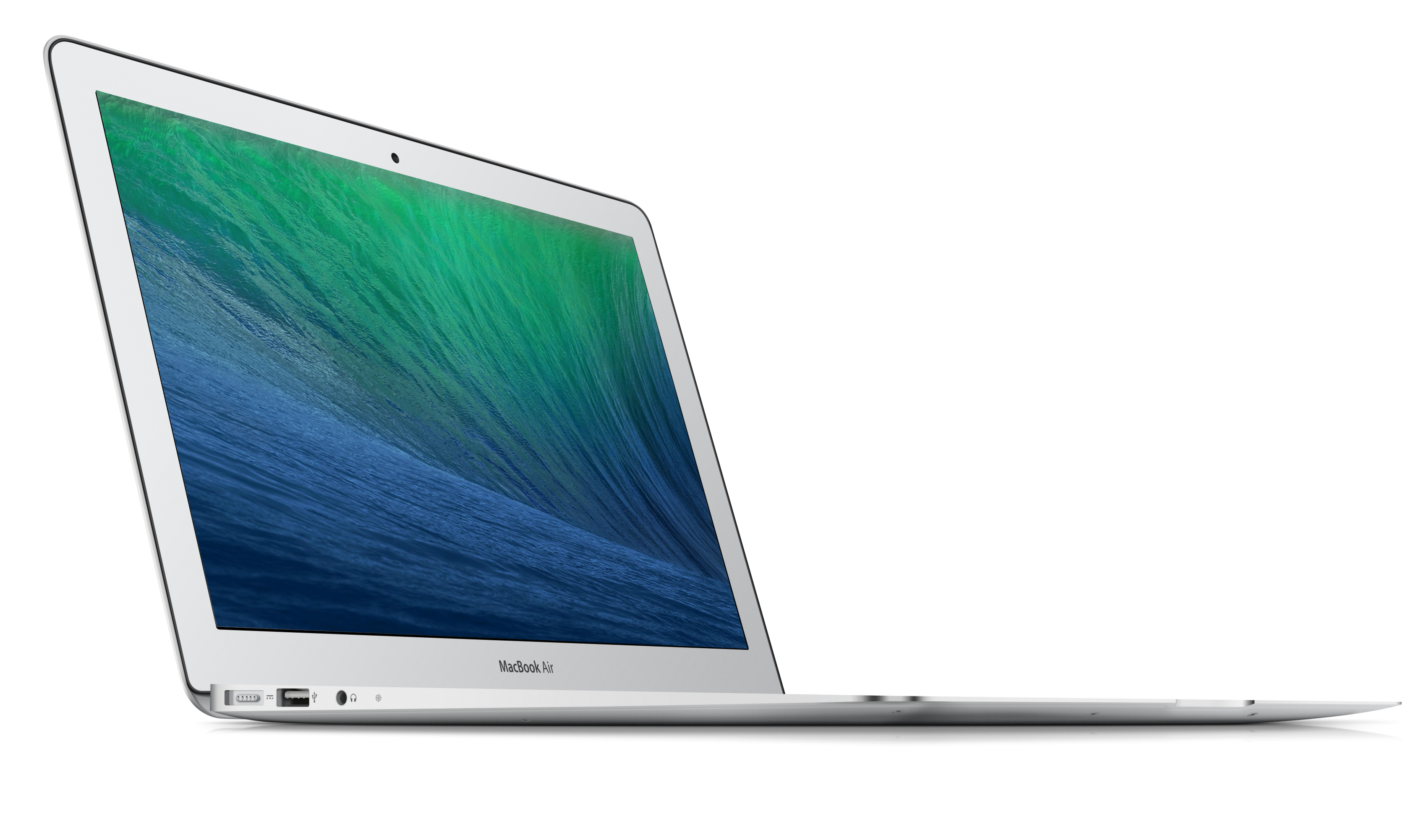 Open MacBook Laptop With Green Forest Desktop Screen At Side Angle