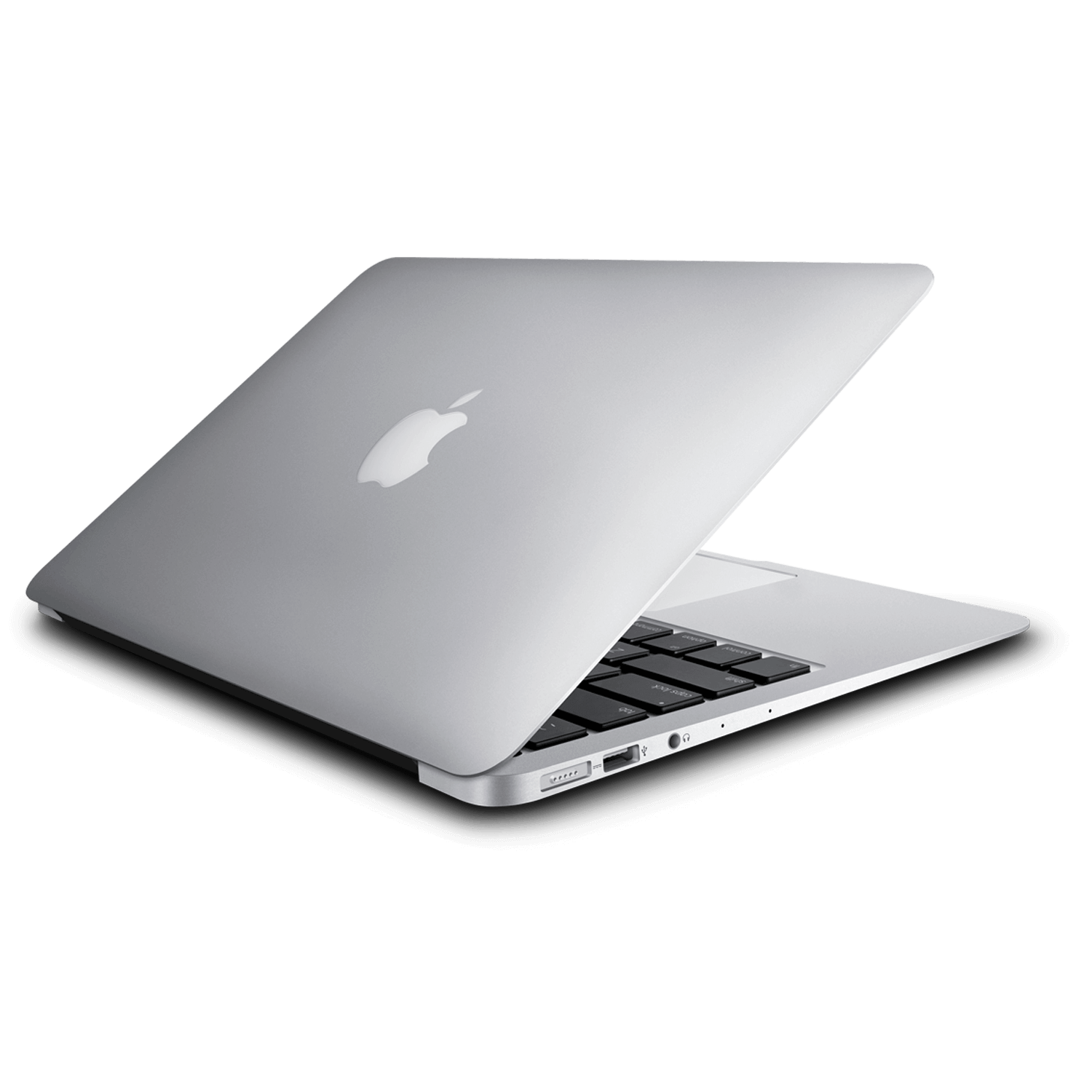 Open Silver MacBook Laptop At Angle With Desktop Screen Product Image