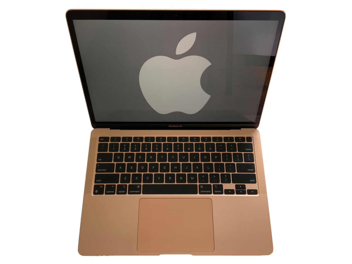 Rose Gold MacBook Open With Apple Logo On Dark Display