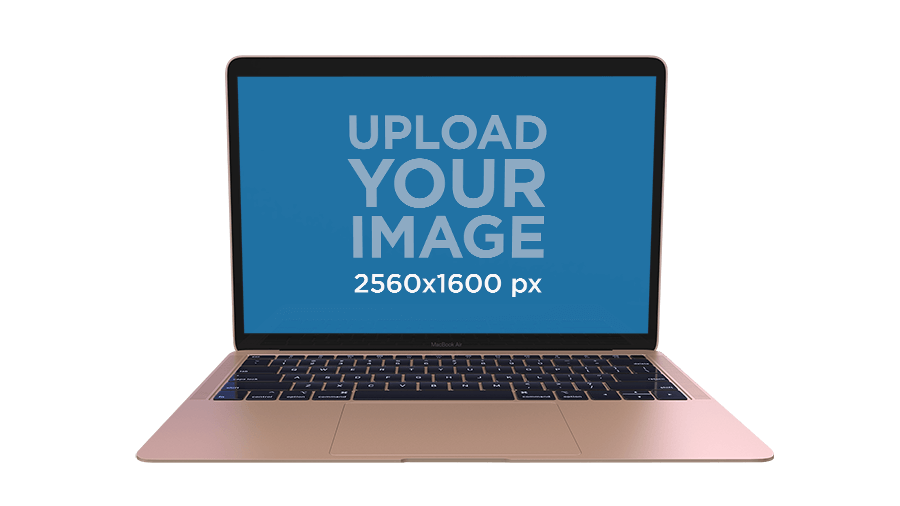 Rose Gold MacBook With Blue Upload Your Image Screen Template Mockup
