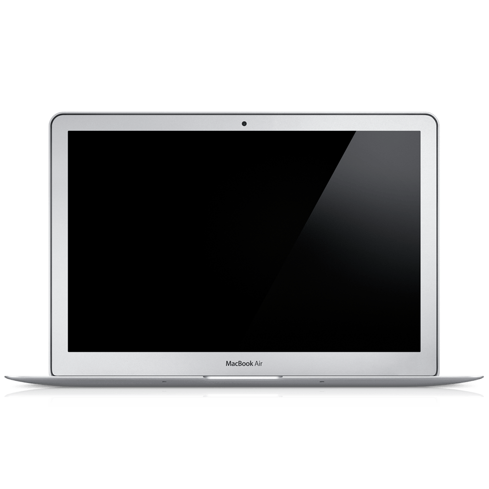 Silver MacBook Air With Glossy Black Screen Open Front View