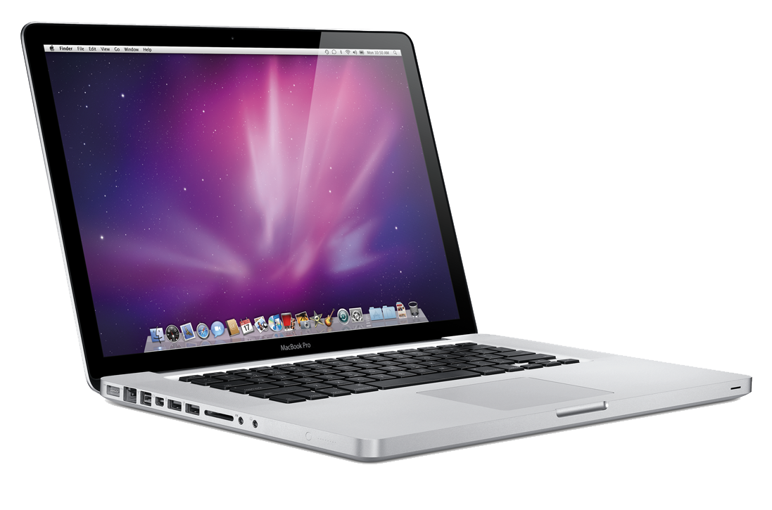 Silver MacBook Air With Pink Purple Desktop Wallpaper Angled Product Photo