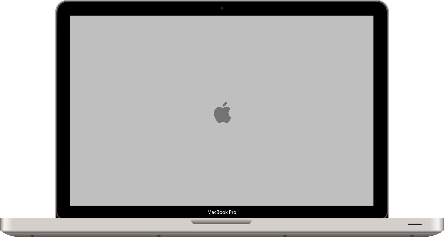 Silver MacBook Closed Lid With Apple Logo Against Gray Background