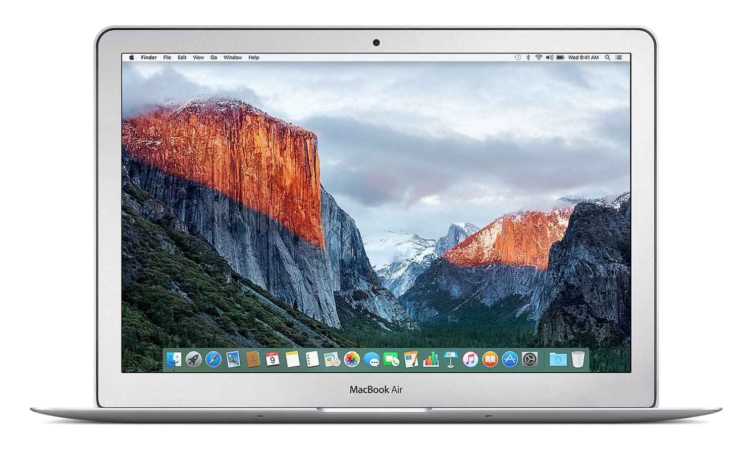 Silver MacBook With Yosemite Mountain Desktop Screen Isolated Product Photo