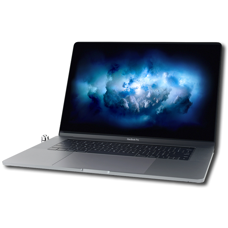 Space Gray MacBook With Blue Cosmic Nebula Screen Wallpaper