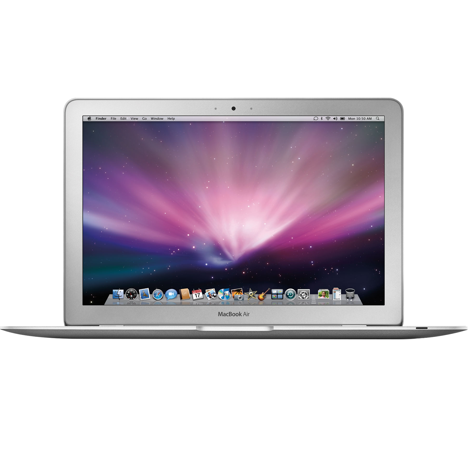 Silver MacBook With Purple Flower Desktop Wallpaper On Screen