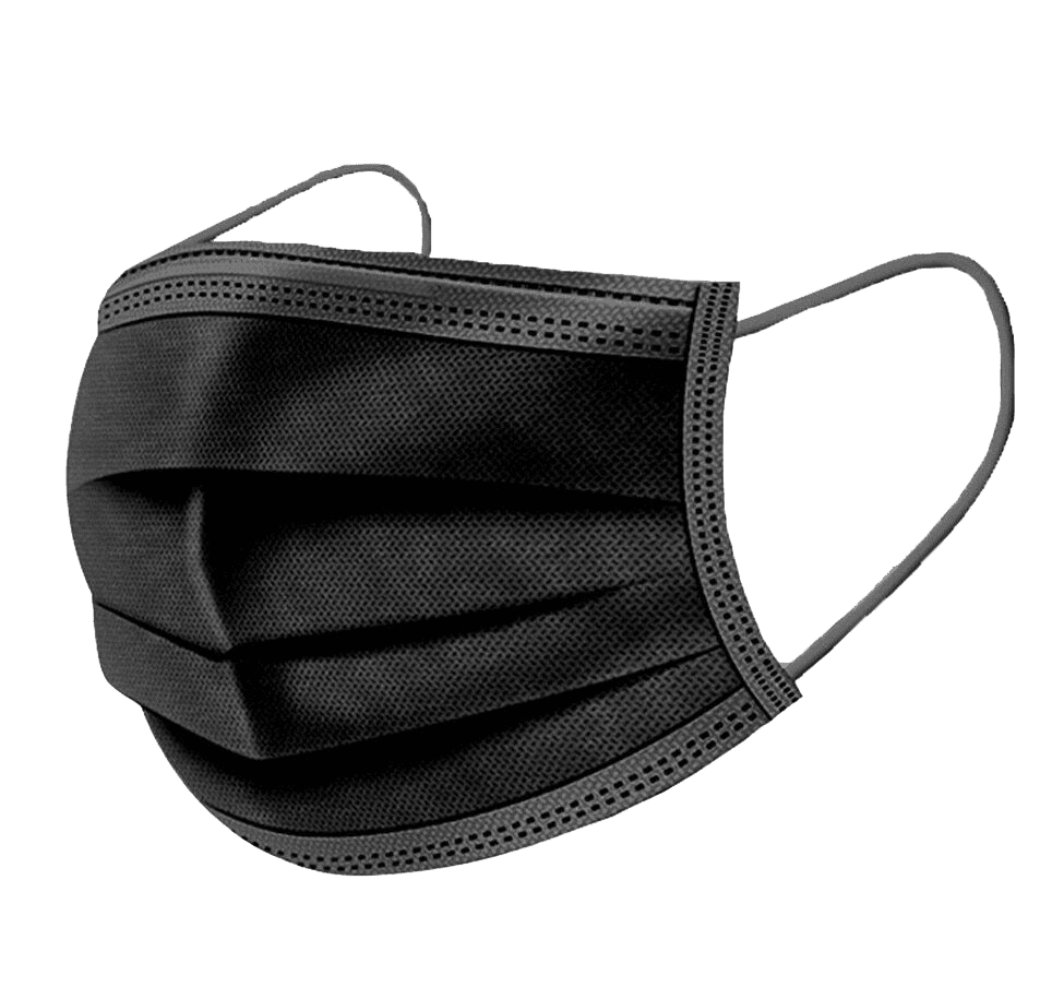 Black Pleated Disposable Surgical Mask With Elastic Ear Loops