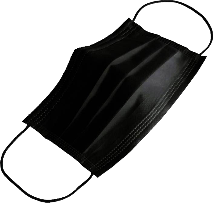 Black Pleated Face Mask Angled View With Long Ear Loops
