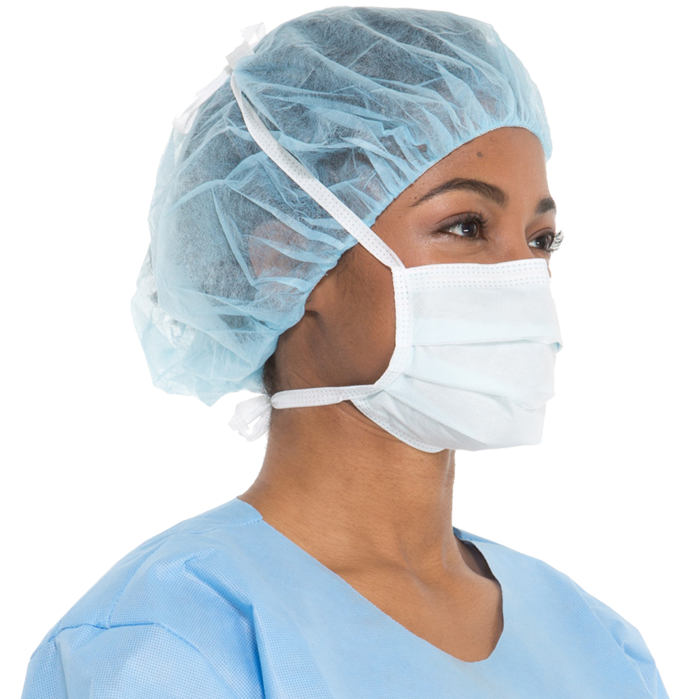 Female Healthcare Worker Wearing Surgical Mask And Blue Scrub Cap