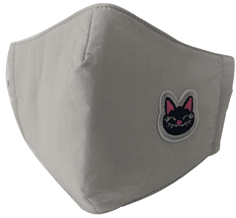 Gray Cloth Face Mask With Cute Bunny Badge Isolated Product Photo