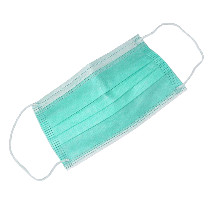 Green Medical Face Mask With Elastic Ear Loops Angled Product Photo