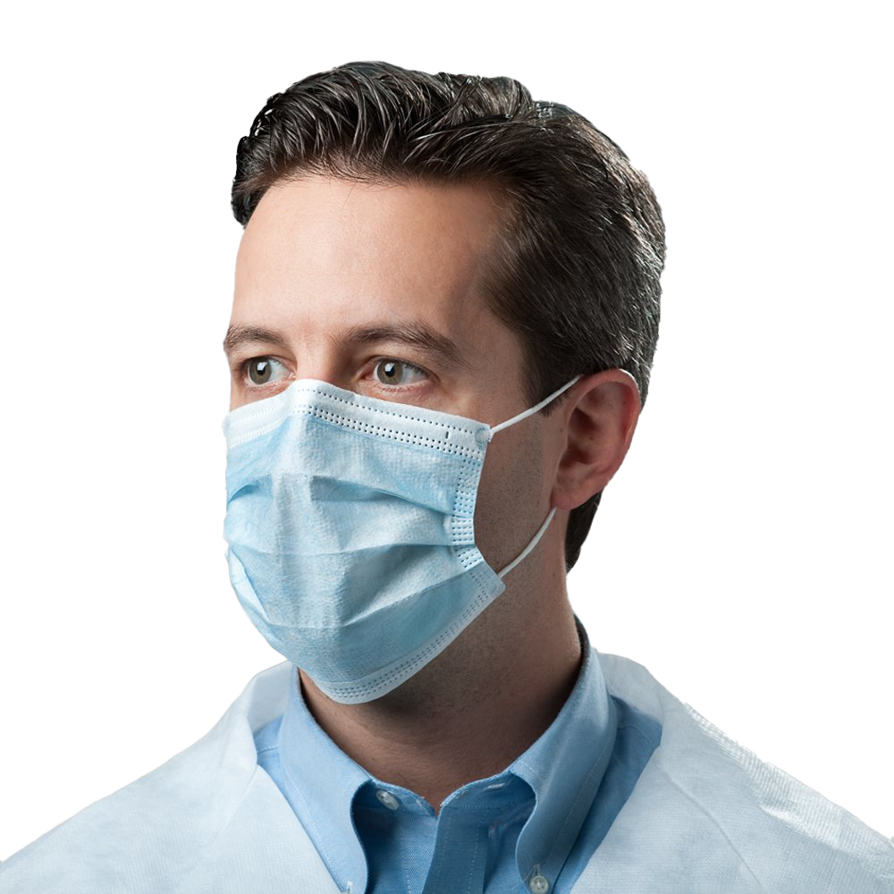 Man In Blue Shirt Wearing A Light Blue Surgical Face Mask