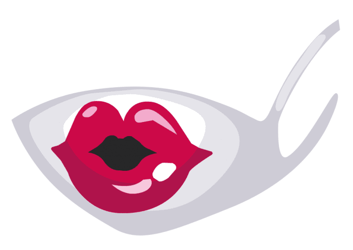 Purple Face Mask Graphic With Bright Pink Lips Fashion Illustration
