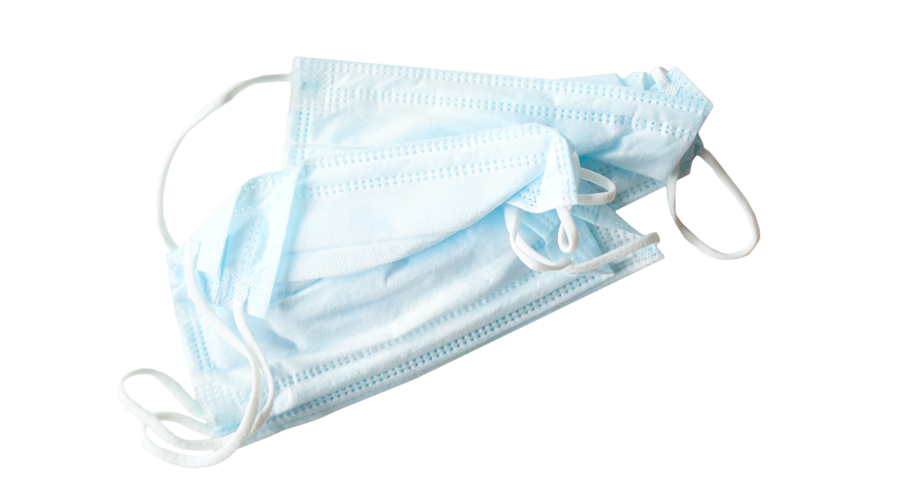 Several Light Blue Surgical Masks Stacked Together Product Image