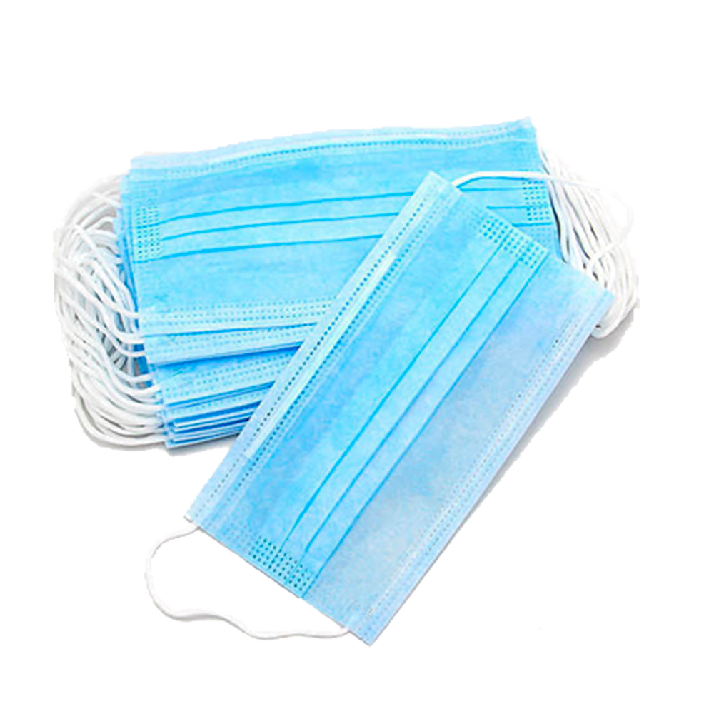Stack Of Blue Disposable Medical Masks With Loose Ear Loops