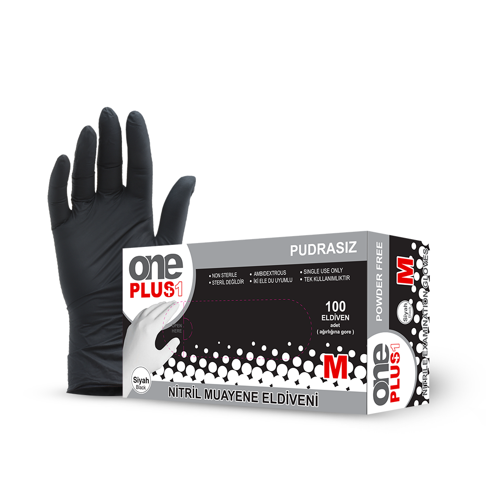 Black Nitrile Examination Gloves Packaging With Single Glove Transparent PNG Image
