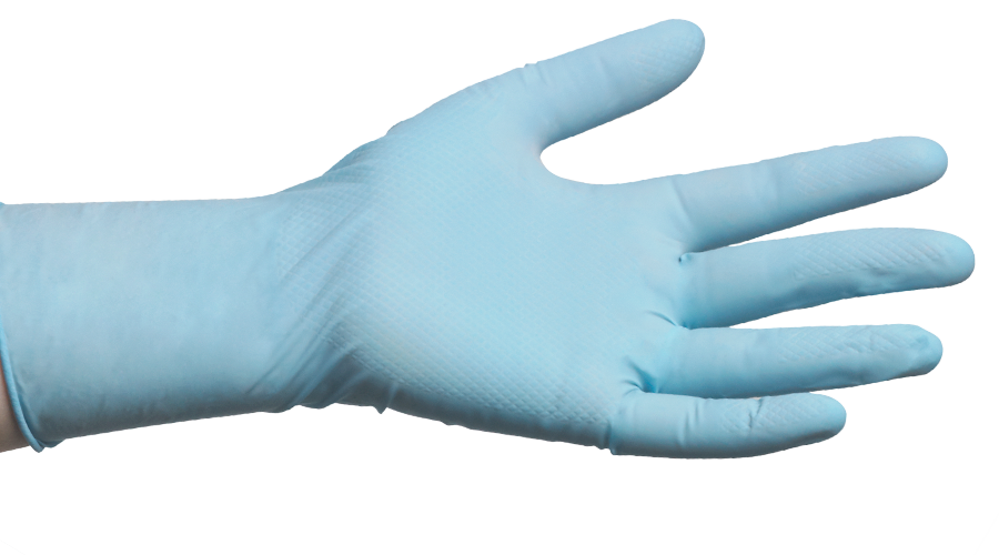 Close Up Of Light Blue Nitrile Medical Glove Open Hand Transparent PNG