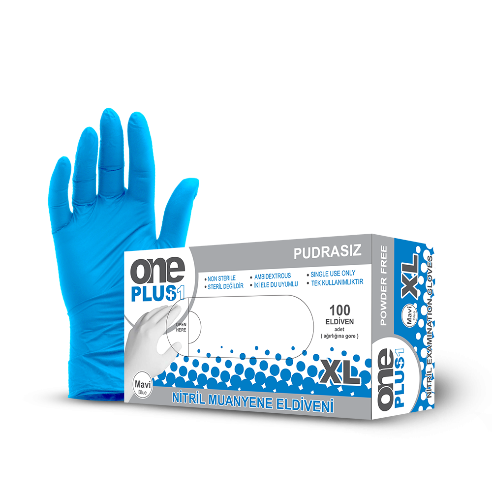 One Plus Blue Disposable Gloves Box With Glove Illustration Product Photo