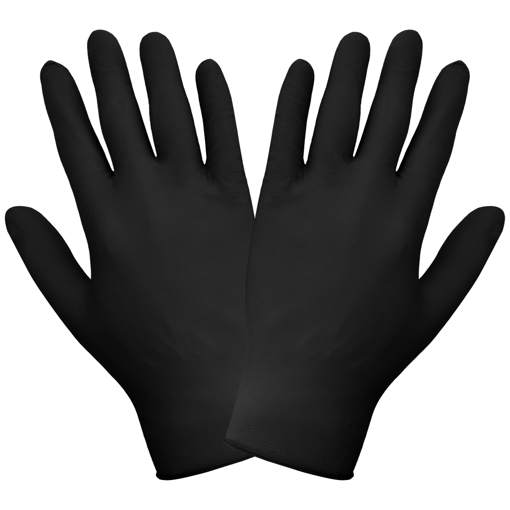 Pair Of Black Disposable Nitrile Gloves Open Palm Product Display PNG