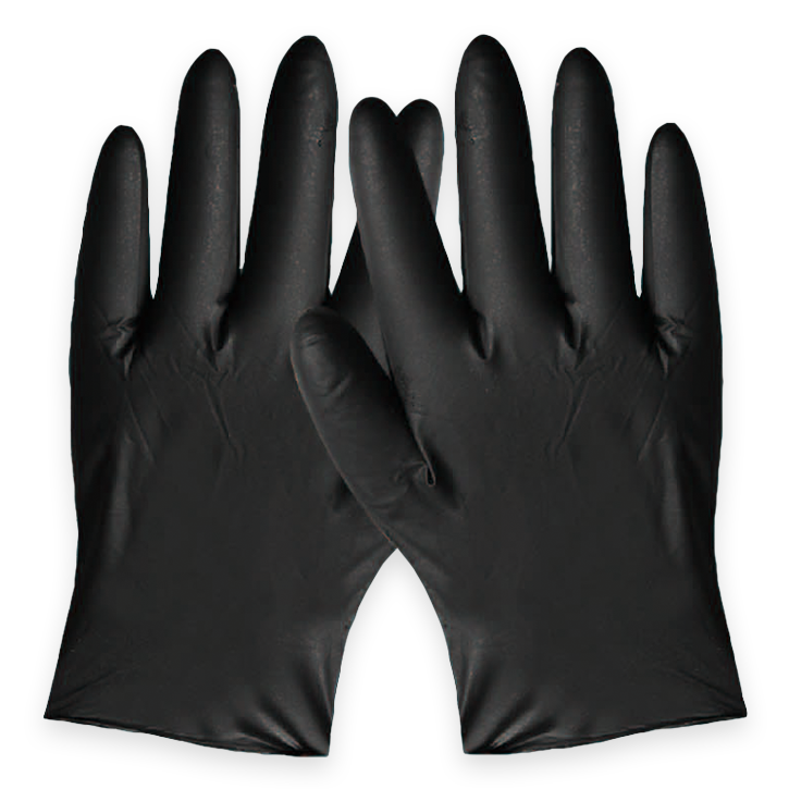 Pair Of Black Nitrile Gloves Open Palm Front View Isolated PNG Image
