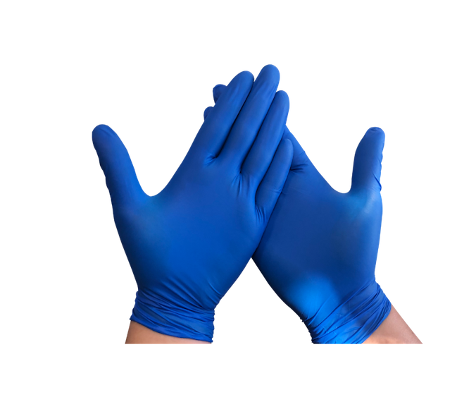 Pair Of Blue Nitrile Gloves Crossing Hands Isolated Background PNG Image